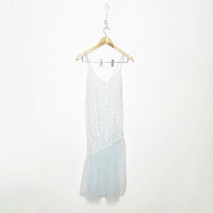 VTG 80s INTIMATE MOMENTS lace semi sheer gown lingerie baby blue womens small S